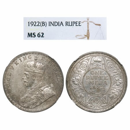 George V, Silver, Rupee, 1922, Bombay Mint, Dot, Elephant. F. Prid 228. GK 1044. NGC Slabb