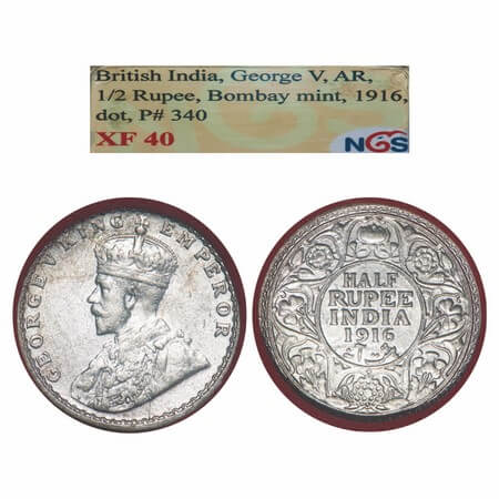George V, Silver, Half Rupee, 1916, Calcutta Mint, No dot, Elephant. F. Prid 323 (Wrongly 