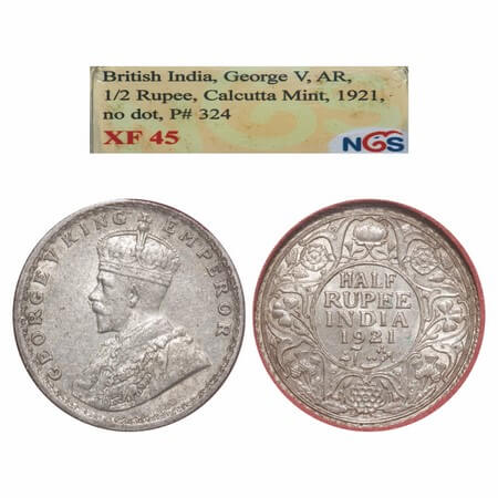 George V, Silver, Half Rupee, 1921, Calcutta Mint, No dot, Elephant. F. Prid. 324. GK 1058