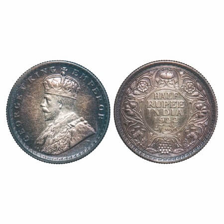 George V, Silver, Half Rupee, 1922, Calcutta Mint, No dot, Elephant. F. Prid 325. GK 1059.