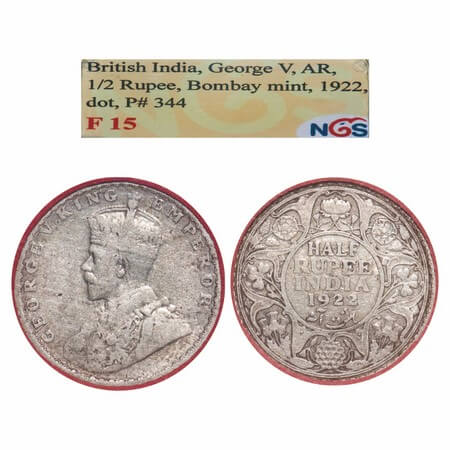 George V, Silver, Half Rupee, 1922, Bombay Mint, Dot, Elephant. F. Prid 344. GK 1060. NGS 