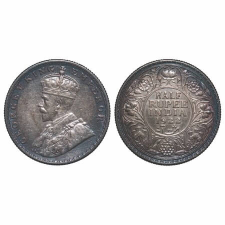 George V, Silver, Half Rupee, 1922, Bombay Mint, Dot, Elephant. F. Prid 344. GK 1060. Almo