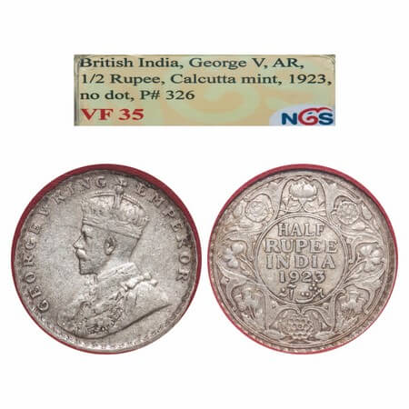 George V, Silver, Half Rupee, 1923, Calcutta Mint, No dot, Elephant. F. Prid. 326. GK 1061