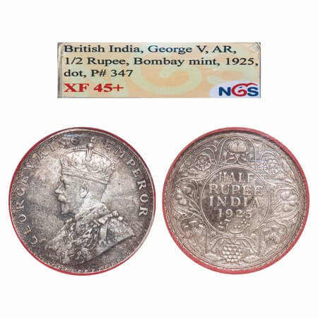 George V, Silver, Half Rupee, 1925, Bombay Mint, Dot, Elephant. F. Prid 347. GK 1066. NGS 