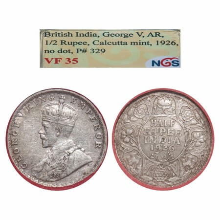 George V, Silver, Half Rupee, 1926, Calcutta Mint, No dot, Elephant. F. Prid. 329. GK 1067