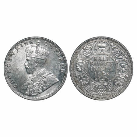 George V, Silver, Half Rupee, 1928, Bombay Mint, Dot, Elephant. F. Prid 349. GK 1070. Bril