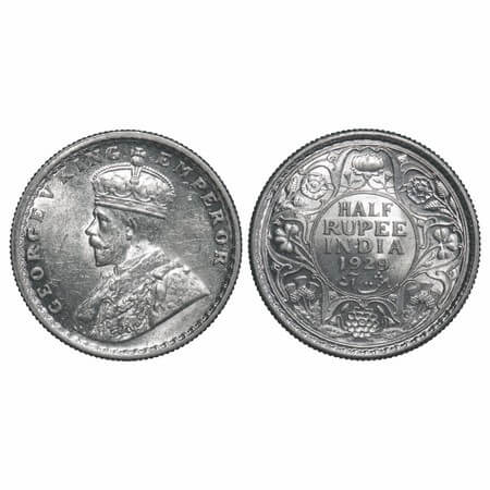 George V, Silver, Half Rupee, 1929, Calcutta Mint, No dot, Elephant. F. Prid 331. GK 1071.
