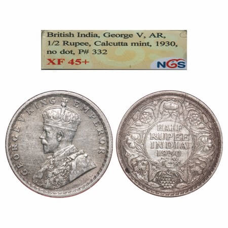 George V, Silver, Half Rupee, 1930, Calcutta Mint, No dot, Elephant. F. Prid 332. GK 1072.