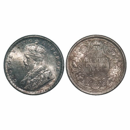 George V, Silver, Half Rupee, 1933, Calcutta Mint, No dot, Elephant. F. Prid 333. GK 1073.