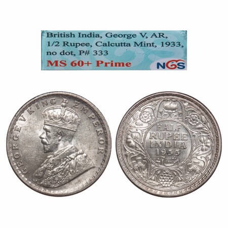 George V, Silver, Half Rupee, 1933, Calcutta Mint, No dot, Elephant. F. Prid. 333. GK 1073