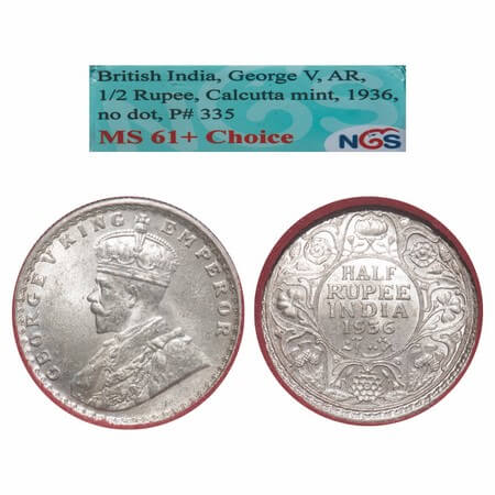 George V, Silver, Half Rupee, 1936, Calcutta Mint, No dot, Elephant. F. Prid. 335. GK 1075