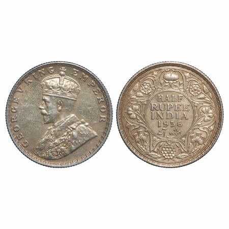George V, Silver, Half Rupee, 1936, Bombay Mint, Dot, Elephant. F. Prid 350. GK 1076. Extr