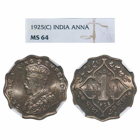 George V, Copper-Nickel, 1 Anna, 1925, Bombay Mint, Dot (NGC Slab wrongly deciphered as Ca