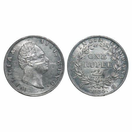William IV, Silver, Rupee, 1835, Calcutta Mint, A(a)/III, Dugout f, Large and thick letter