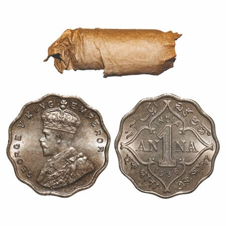 George V, Copper-Nickel, 1 Anna, (Roll of 24 coins), 1936, Bombay Mint, Dot, Big dot. 24 c