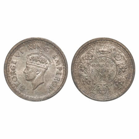 George VI, Half Silver, Rupee, 1944, Bombay Mint, D/II, Dot, Security edge, Ghost on Obv &