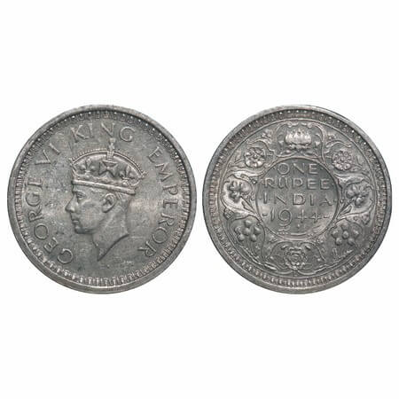 George VI, Half Silver, Rupee, 1944, Lahore Mint, D/II, 'L' raised, Security edge, Thick '