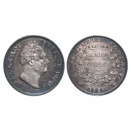 William IV, Silver, Half Rupee, 1835, Calcutta Mint, A/II, 'F' raised, Large and thick siz