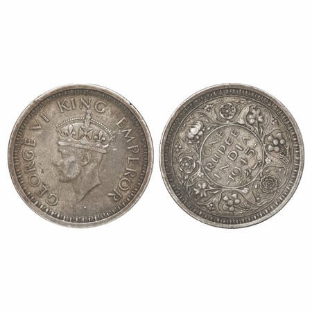 George VI, Half Silver, Rupee, 1945, Bombay Mint, D/II, Dot, Security edge, Normal 5, Almo