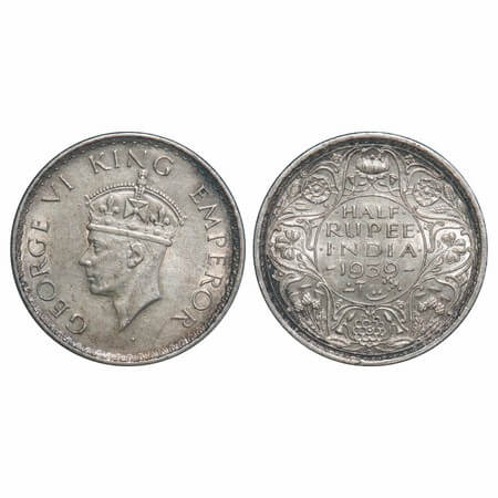George VI, Silver, Half Rupee, 1939, Bombay Mint, A(a)/I, Dot, Head Type II, Milled edge. 