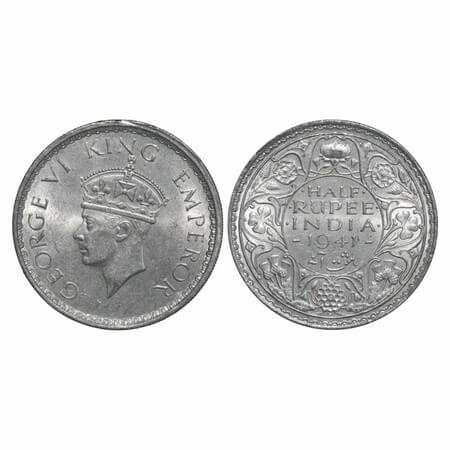 George VI, Half Silver, Half Rupee, 1941, Bombay Mint, A(a)/I(i), Dot, Head Type II, Secur