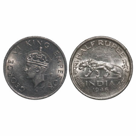 George VI, Nickel, Half Rupee, 1946, Bombay Mint, C/IV, Head Type II, Diamond mint mark, M
