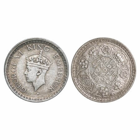 George VI, Half Silver, 1/4 Rupee, 1945, Bombay Mint, Dot, Head Type II, Rev II, Security 
