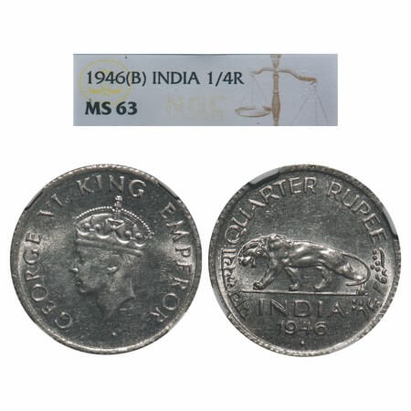 George VI, Nickel, 1/4 Rupee, 1946, Bombay Mint, Diamond, Head Type II, Rev IV, Milled edg