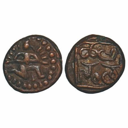 Vijayanagar, Sri Ananta, Copper Kasu, 2.48g, 11.94x12.65mm obv: sri ananta, Obv: Kneeling 
