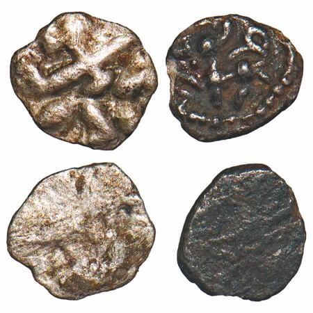 Vijayanagar, Silver, Tara (2 coins), 0.05 & 0.06g, 4.94x5.76 mm, 4.76x5.47 mm, 1) Hanuman