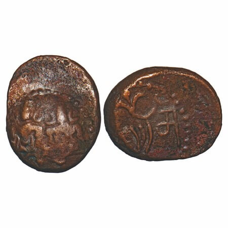 Gingee Nayakas, Copper Kasu, 3.37g, 16.08x12.92 mm, Obv: Shiv parvathi within dotted borde