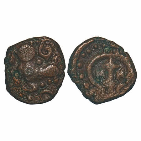 Gingee Nayakas, Thiruvannamalai Feduatories coin, Copper, 3.19g, 14.25x13.10 mm, Obv: Seat