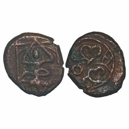 Madurai Nayaks, Mangamma (c. 1690-1731 AD), Copper Kasu, 2.05g, 12.62x11.35mm, Obv: Deity 