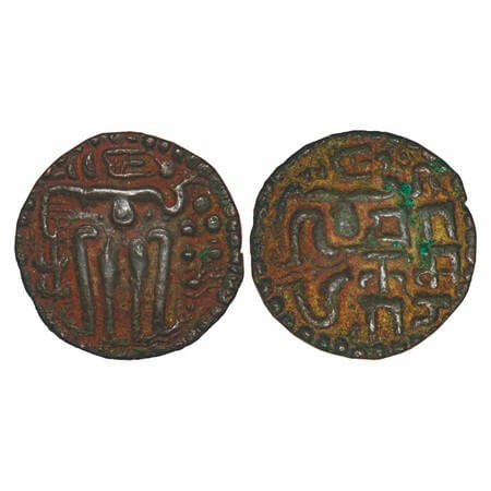 Ceylon Chola, Parakrambahu, Copper Massa, 3.97g, 18.87x19.04mm, Obv: Standing king, lamp a