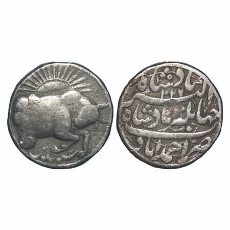 Jahangir, Silver Zodiac Rupee, 11.34g, Ahmadabad Mint, Tauras sign, AH 1027/13 RY, Obv: A 