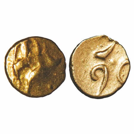 Aurangzeb Alamgir, Gold Fanam, 0.16g, (Kharpa) unseen mint, Obv: Alamgir, Rev: Falam. KM U