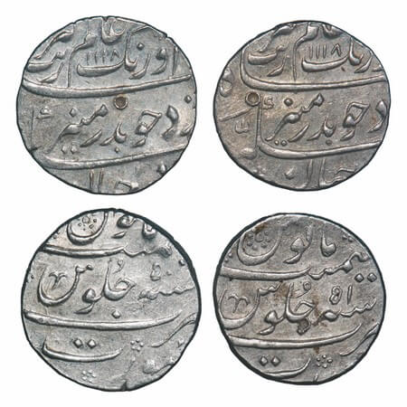 Aurangzeb, Silver Rupee (2 Coins), 11.53g, Surat Mint, AH 1118/50 & 1118/51 RY. KM 300.86 