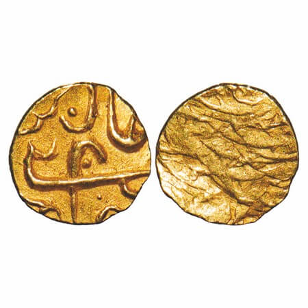 Alamgir II, Gold Fanam, 0.15g, (Kharpa) Uniface, Obv: Alamgir in different style. KM Unlis