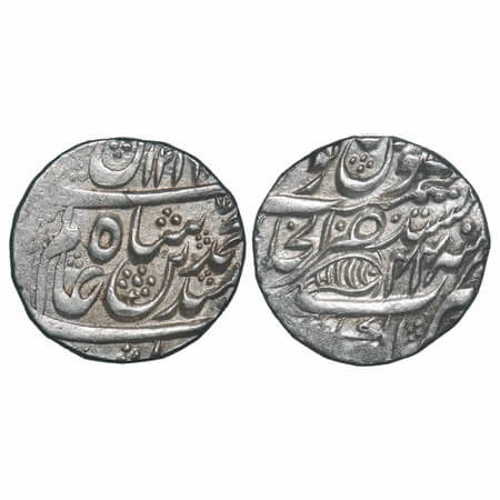 Shah Alam II, Silver Rupee, 11.15g, Daulat Rao Sindhia with John and George Hessing in cha