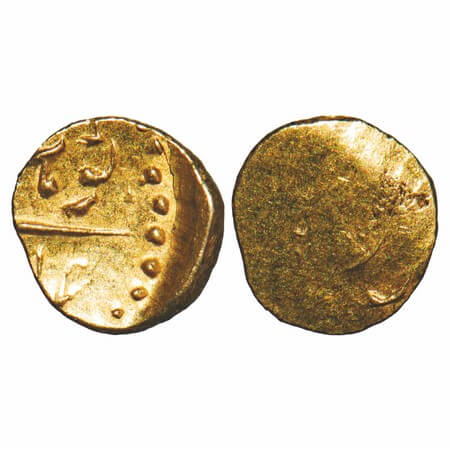 Shah Alam II/Shah Ali Gauhar, Gold Fanam, 0.21g, (Kharpa), Obv: Gauhar Shah, Rev: Unclear.