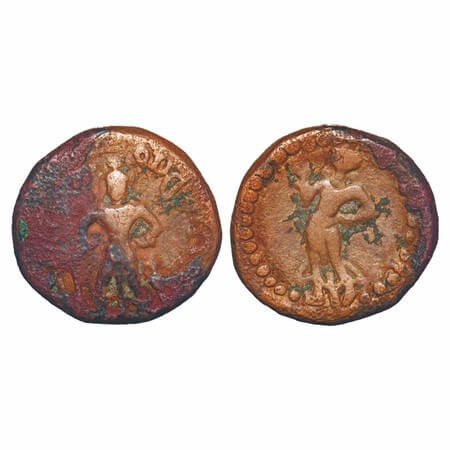 Tribe of Punjab, Yaudheya, Karttikeya-Devasena type, Copper Unit, 10.67g, 23.63x24.66mm, O