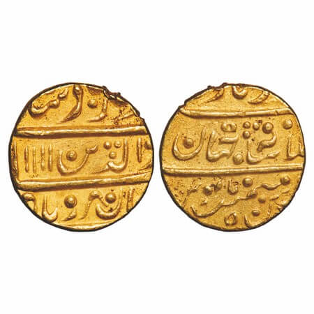 Maratha Confederacy, Gold Mohur, 10.83g, Dar ul Khilafat Shahjahanabad Mint, AH 1111 (erro