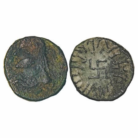 Paratarajas, Koziya (BC 270-230), Copper Drachma, 2.94g, 15.19x14.71mm, Obv: Diademed, cro