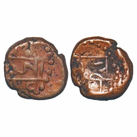 Marathas of Tanjore, Copper Shivrai/Kasu, 3.39g, Obv: Nagari legend 'Sri raja shiv, Rev: C