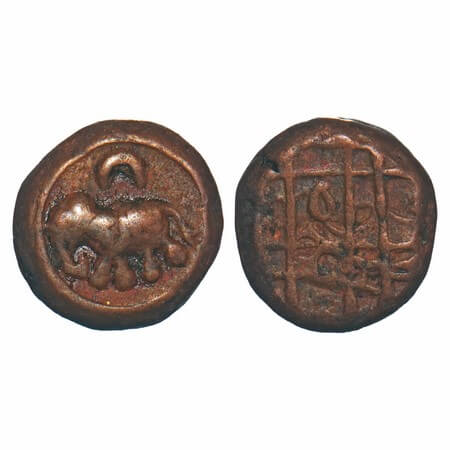 Mysore, Copper Kasu, 2.83g, Anonymous Hammmered Coinage, Obv: Elephant to left, karanese o