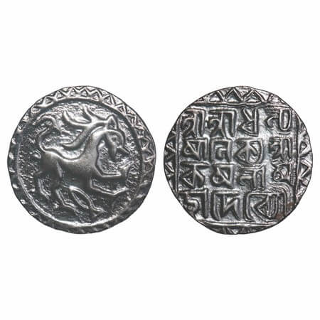 Tripura, Silver Tanka, 10.38g, Dhanya Manikya (SE 1412-1437 / 1490-1526 AD), Obv: Lion to 