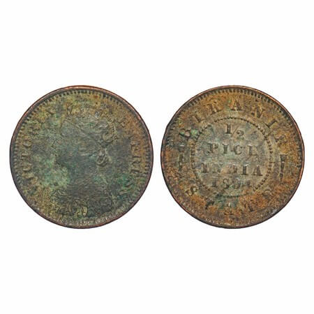 Bikanir, Copper ½ Pice, 3.04g, Ganga Singh, 1894 AD, with the name and portrait of Victori