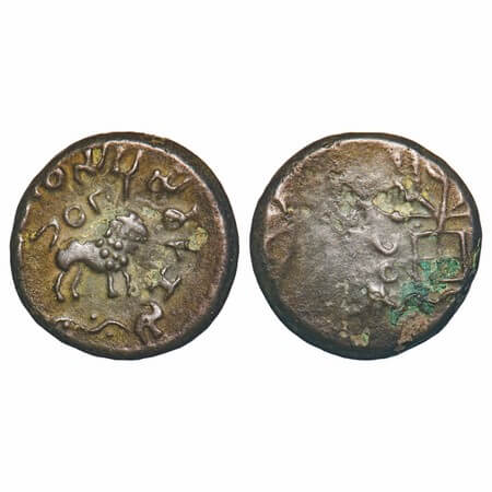 Maharathis of Andhra & Vidarbha, Pusavaruna, Copper Unit, 6.91g, 20.42x20.31mm, Obv: Lion 