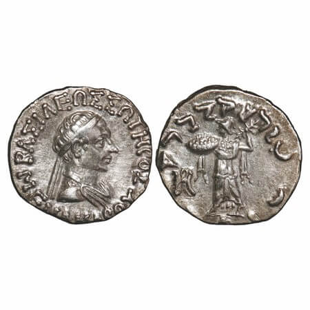 Indo-Greek, Menander I (c. 150-125 BC), Silver Drachms , 2.22g, 15.75x16.48mm, Obv: Diadem