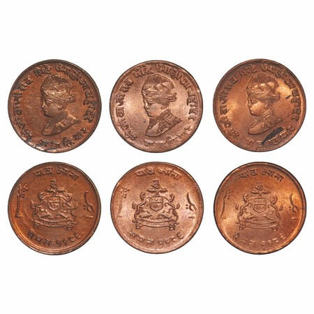 Gwalior, Copper 1/4 Anna, (3 Coins), Jivaji Rao (VS 1985-2005 / 1925-1948 AD), VS 1986, wi